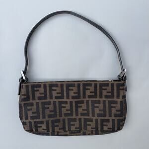Fendi Zucca Print Brown Canvas And Leather Pochette Shoulder Bag Vintage